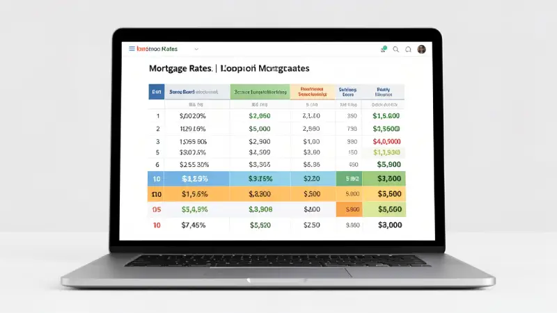 Laptop screen showing mortgage rates comparison table