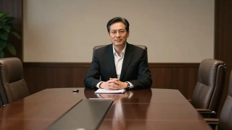 professional and trustworthy atmosphere, polished conference table with leather chairs and soft ambient light