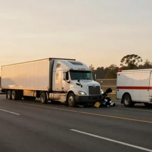 serious truck accident scene on California highway I-5