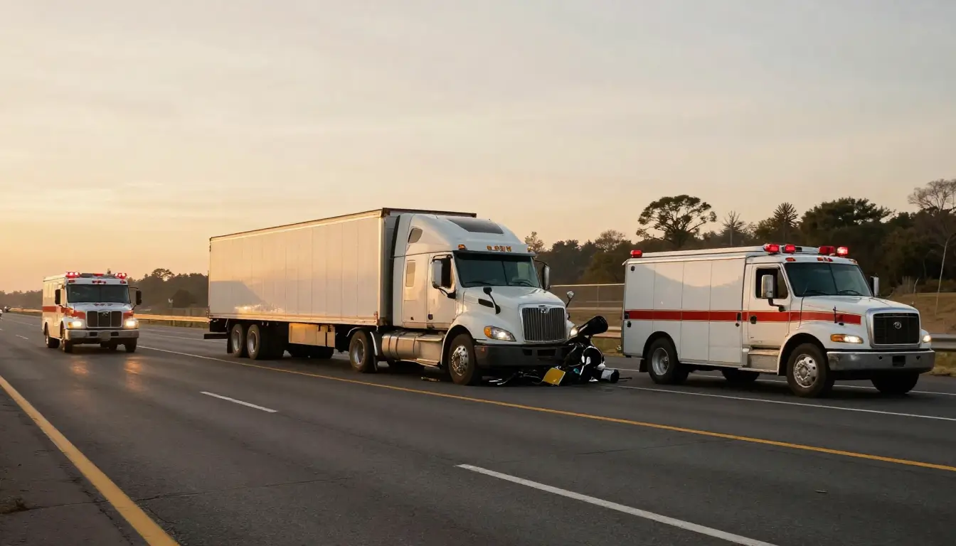 serious truck accident scene on California highway I-5