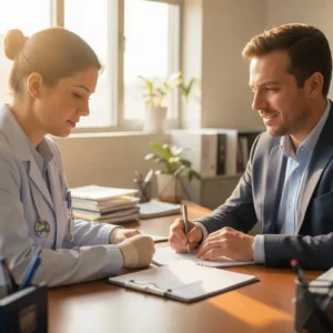 Happy senior American couple in their 60s sitting in modern car