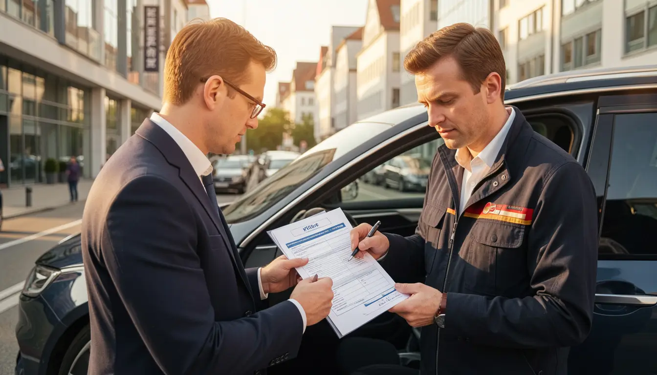 German driver reviewing car insurance policy KFZ Versicherung