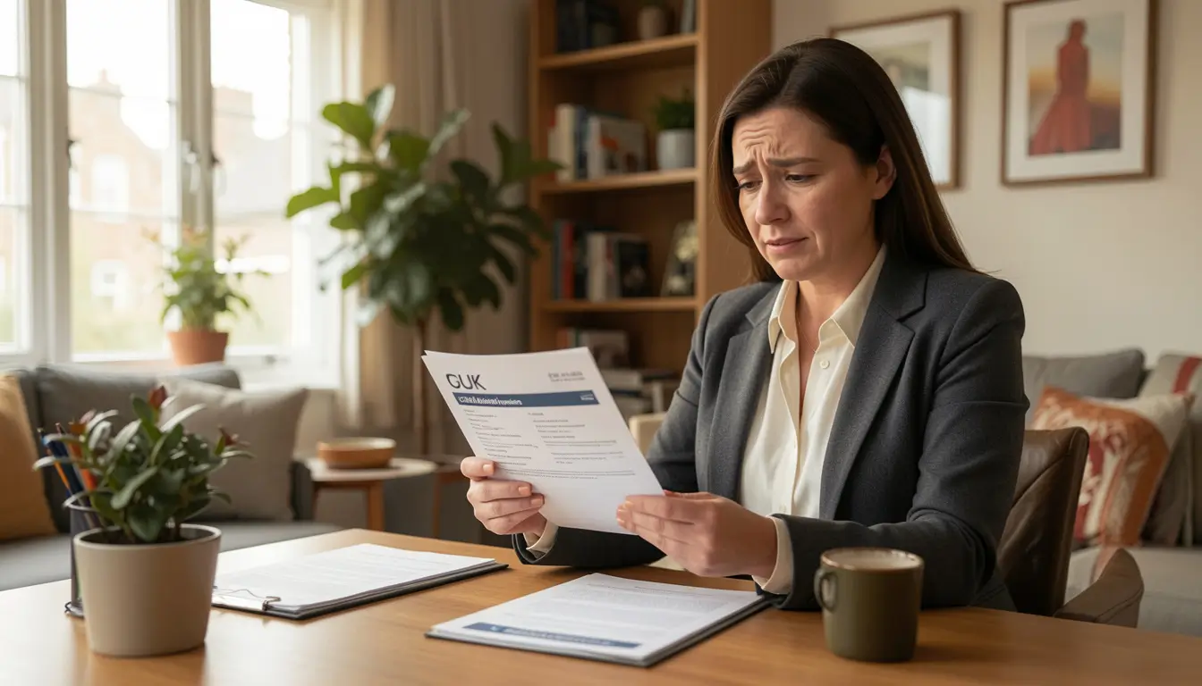 UK professional reviewing critical illness insurance policy at home