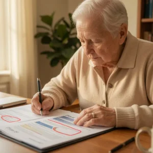 Senior comparing Medicare supplement plan documents Plan G vs Plan N at home desk