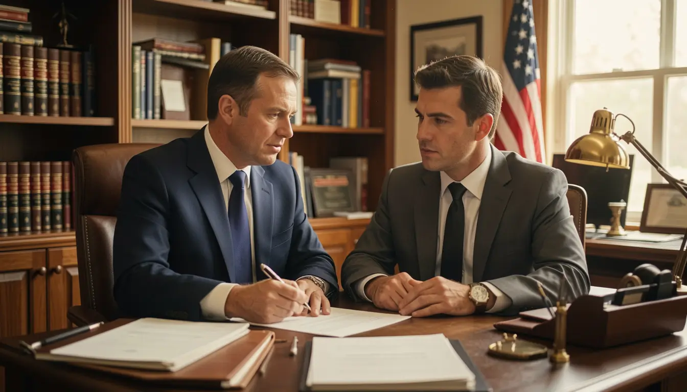 American workers compensation attorney consulting injured construction worker client