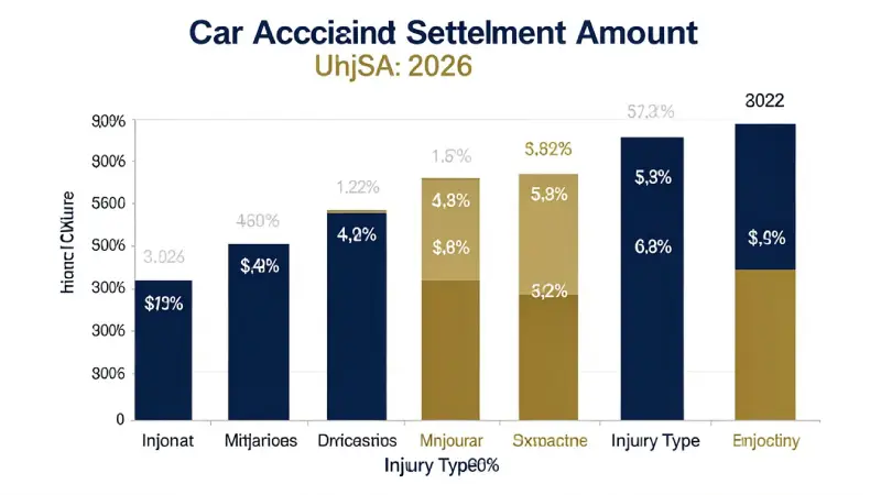 Car accident settlement amounts by injury type USA 2026 — TBI averages $1.4M, wrongful death $1.7M