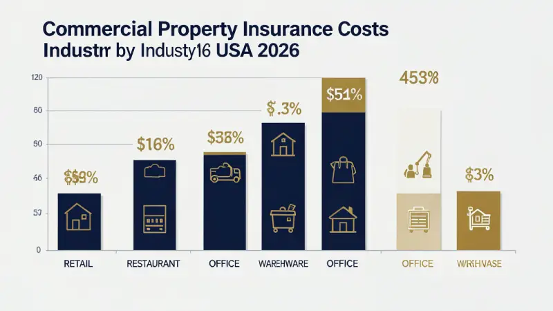 Commercial property insurance cost by industry USA 2026 — retail restaurant office warehouse manufacturing annual premiums compared