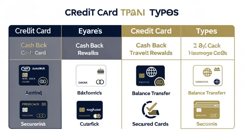 Credit card types comparison USA 2026 — cash back, travel, balance transfer, secured