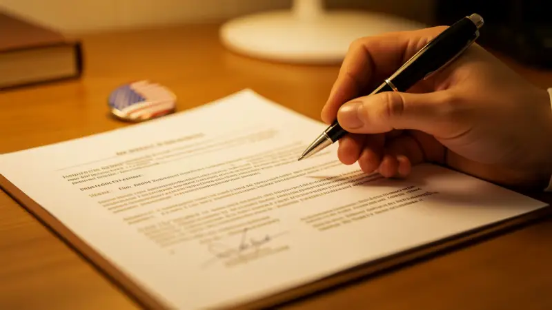 Close up of legal documents, pen signing contract