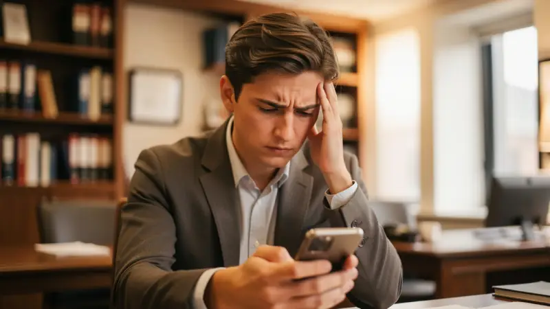 Person looking stressed holding phone