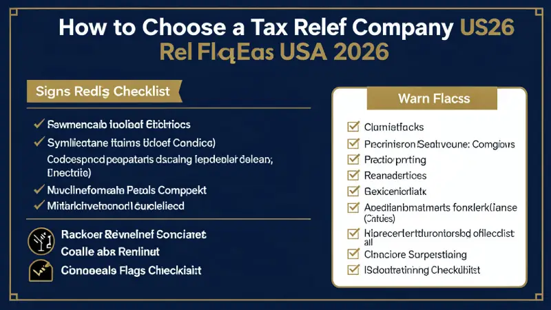 How to choose a tax relief company USA 2026 — warning signs and checklist infographic