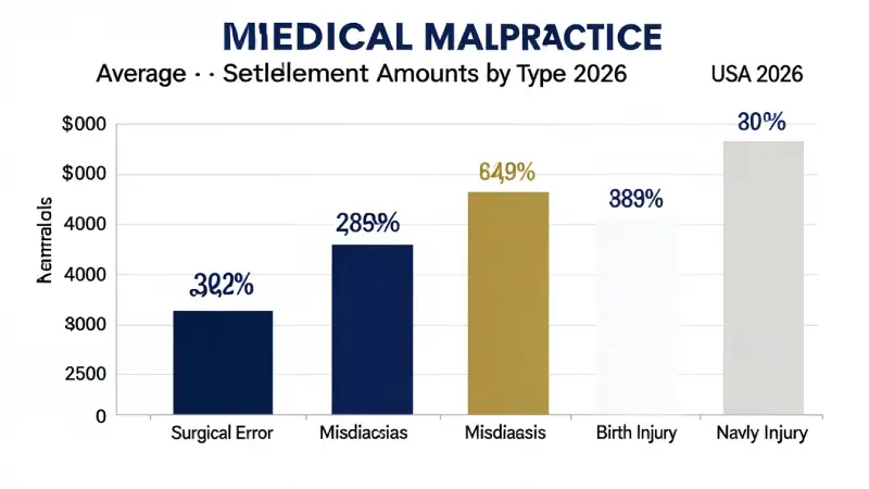 Medical malpractice average settlement amounts by case type USA 2026 — birth injury surgical error misdiagnosis anesthesia compared