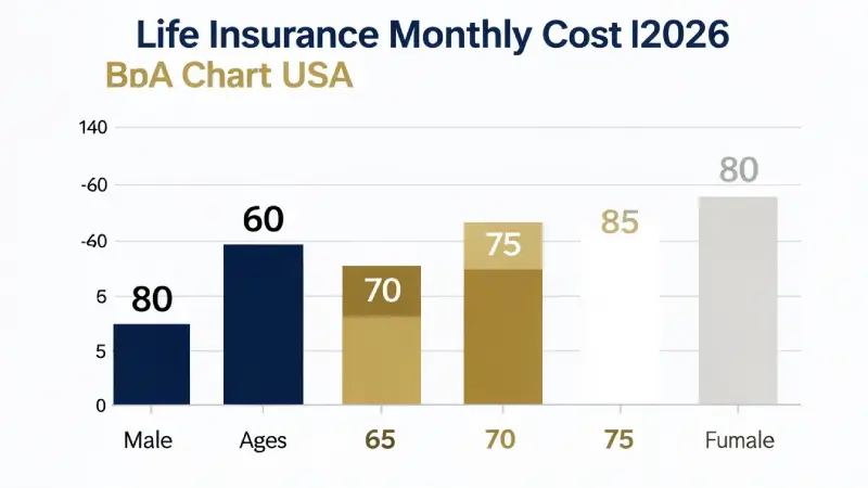 Life insurance costs by age USA 2026 — monthly premiums for seniors at 60 65 70 75 80
