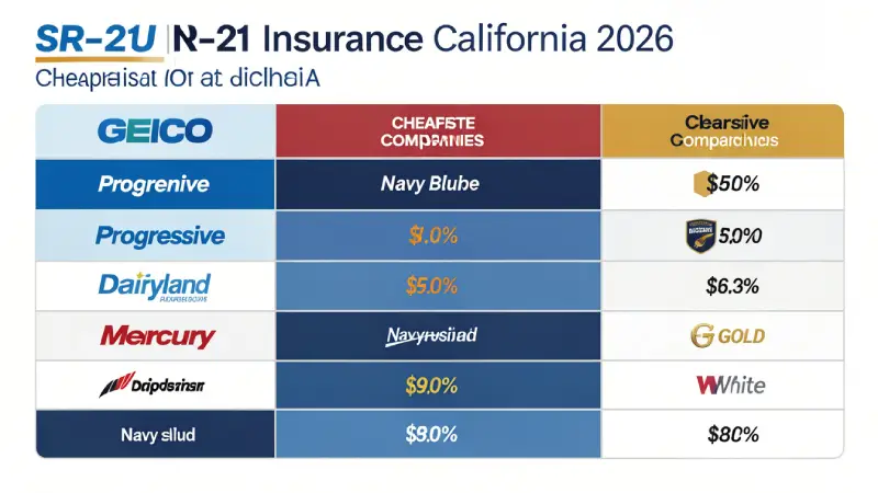 Cheapest SR-22 insurance companies California 2026 — Mercury Progressive GEICO USAA ranked by annual cost