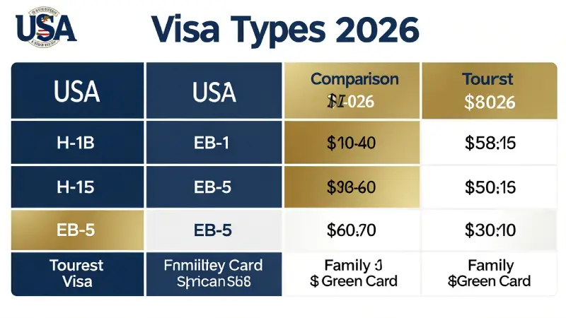 US visa types comparison 2026 — H-1B EB-1 EB-2 NIW EB-5 family green card tourist visa explained