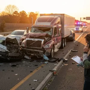 Serious commercial truck accident aftermath on American highway 2026