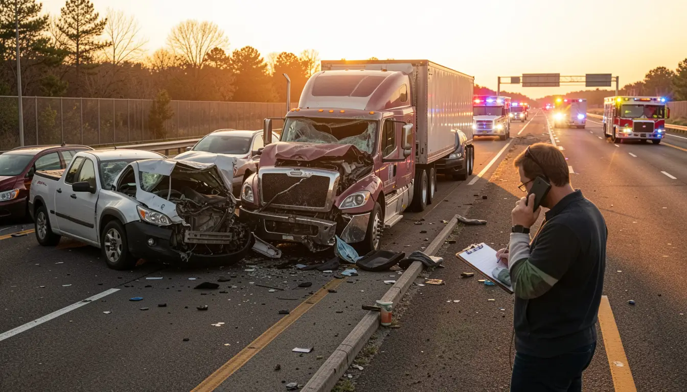 Serious commercial truck accident aftermath on American highway 2026