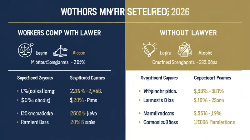 Workers comp with lawyer vs without lawyer settlement comparison USA 2026 — split infographic