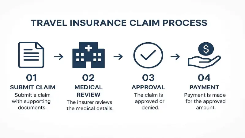 American couple reviewing travel insurance policy before international trip 2026