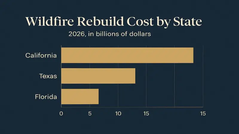 Wildfire insurance claim denial reasons infographic 2026 navy blue gold