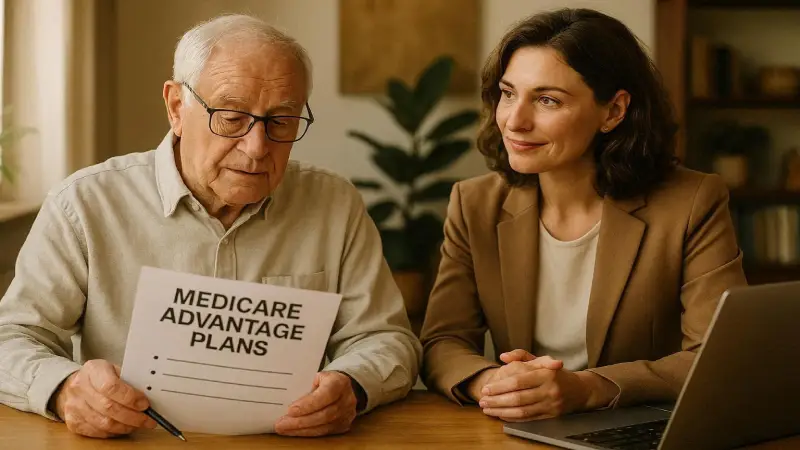 Medicare Advantage vs Original Medicare cost comparison chart 2026 professional navy blue