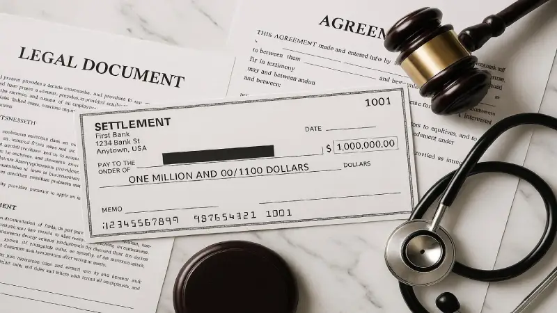 Mesothelioma lawsuit settlement check and legal documents USA 2026