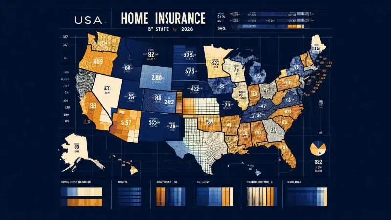 Homeowners insurance average cost by state USA 2026 infographic