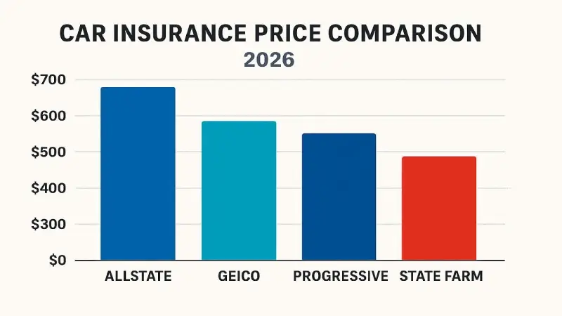 Allstate vs Geico vs Progressive vs State Farm car insurance comparison 2026 infographic