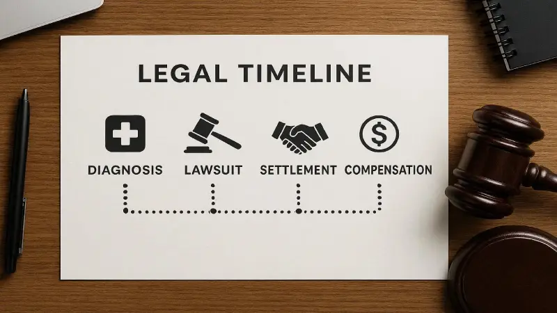 Asbestos exposure victim reviewing mesothelioma compensation claim documents at home USA