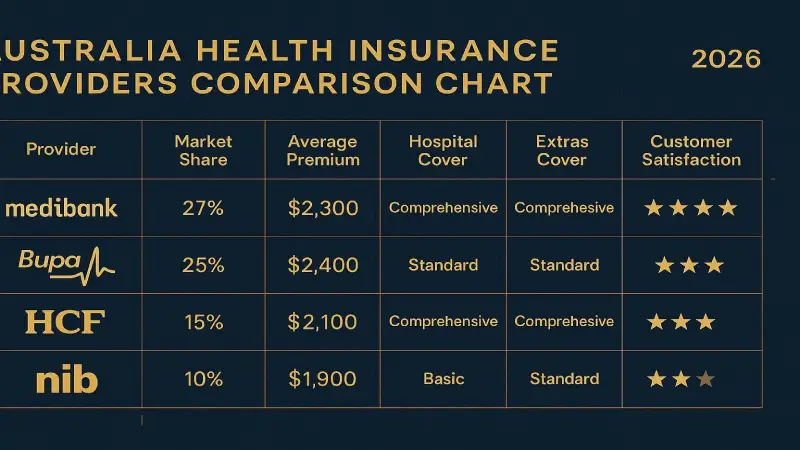 Best health insurance Australia 2026 — top providers Medibank Bupa HCF nib comparison