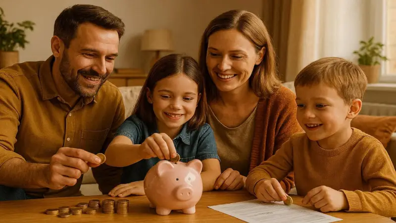 Deutsche Familie spart Geld nach Krankenkassenwechsel 2026 warm editorial