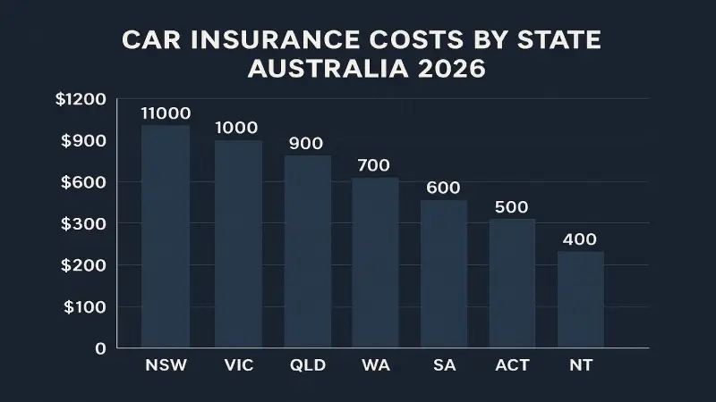 Car insurance costs by state Australia 2026 map infographic professional