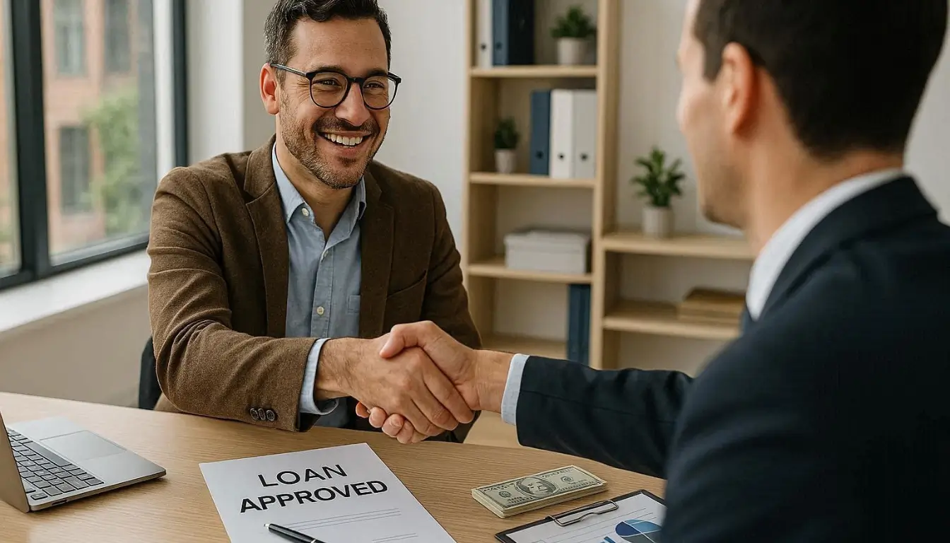 entrepreneur receiving loan approval office