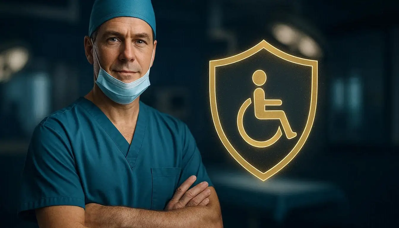 Professional surgeon doctor protected by disability insurance policy 2026