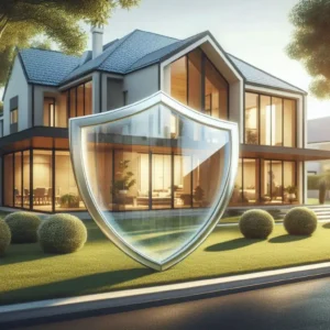 Modern American suburban home protected by insurance shield concept 2026