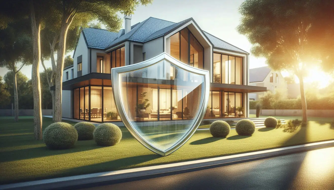 Modern American suburban home protected by insurance shield concept 2026