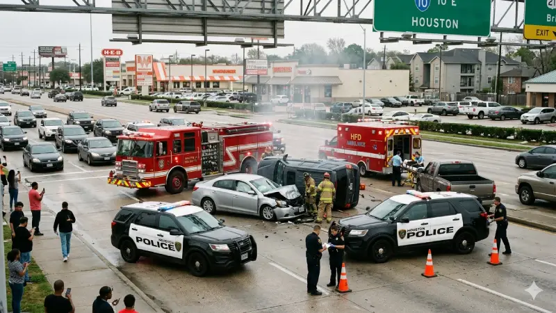 Car crash on a busy Houston street 2026 — personal injury accident scene