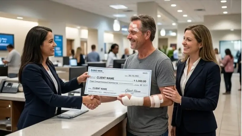 Client receiving compensation after winning personal injury case in Miami 2026 — no win no fee