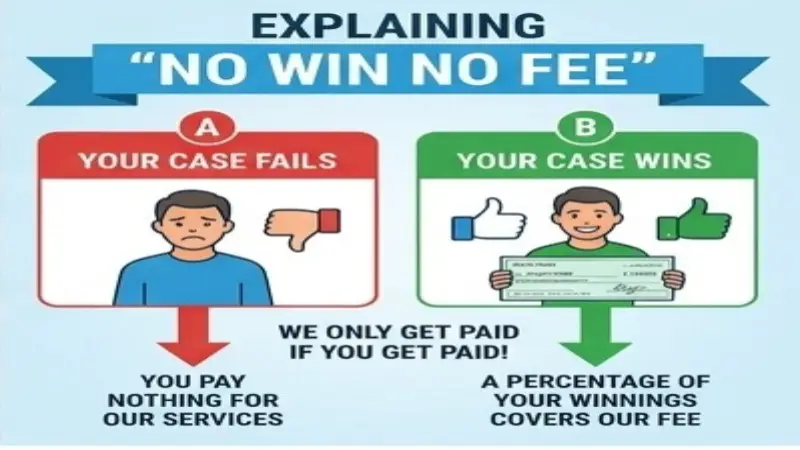 Infographic showing No Win No Fee concept for Miami personal injury lawyers 2026