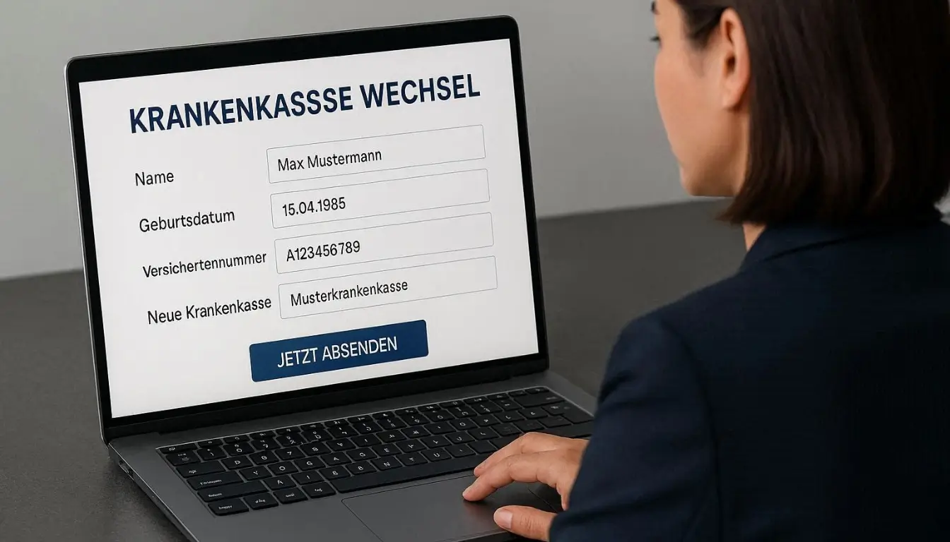Person submitting Krankenkasse Wechsel form online Germany 2026