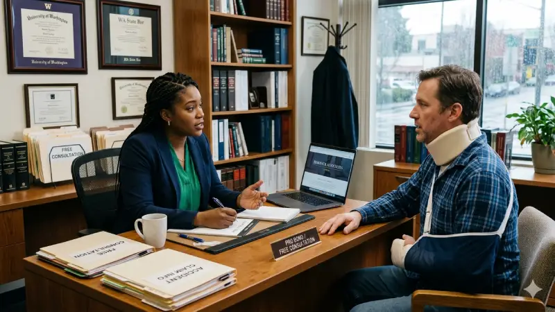 Personal injury lawyer giving free consultation to client Houston 2026