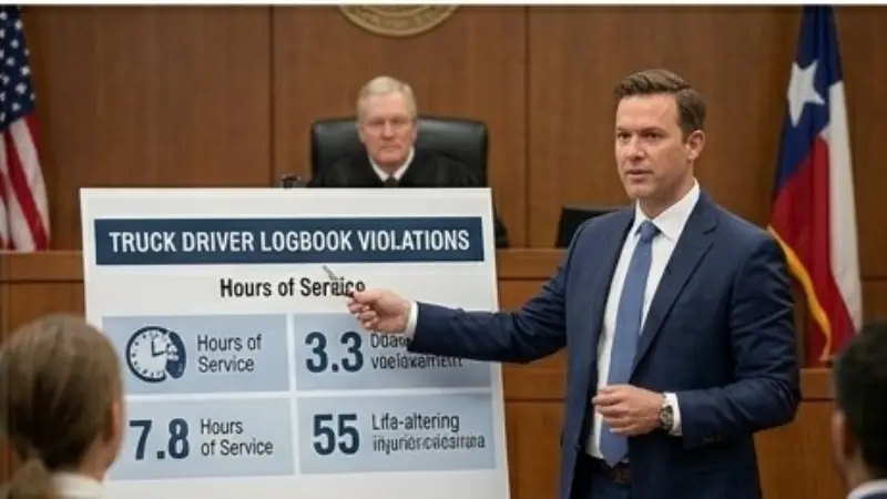 Legal courtroom scene with truck accident case Dallas Texas 2026