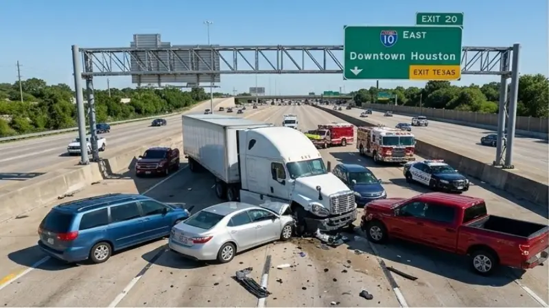 Semi truck crash with multiple cars on Dallas highway 2026 — 18-wheeler accident scene