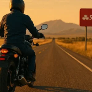 Motorcycle rider protected by State Farm insurance on American highway 2026