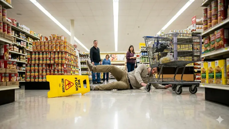 Person slipping on wet floor in Florida shopping mall 2026 — premises liability accident