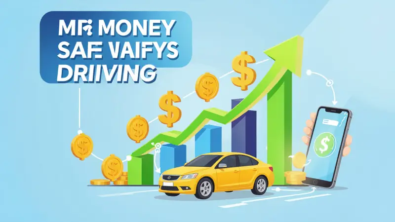 Digital illustration showing money savings from telematics car insurance programs in 2026 — Progressive Snapshot, Allstate Drivewise, State Farm Drive Safe and Save, Geico DriveEasy discount comparison