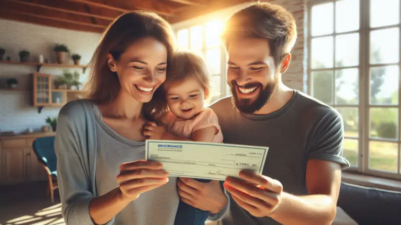 Home insurance claims being processed family receiving settlement check 2026