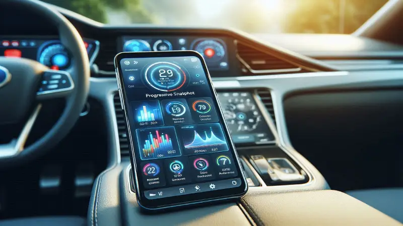 Smartphone showing Progressive Snapshot telematics app driving score 2026