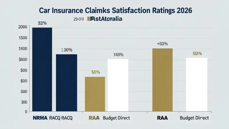 Car insurance claims satisfaction ratings Australia 2026 — NRMA RACQ RAA Budget Direct bar chart