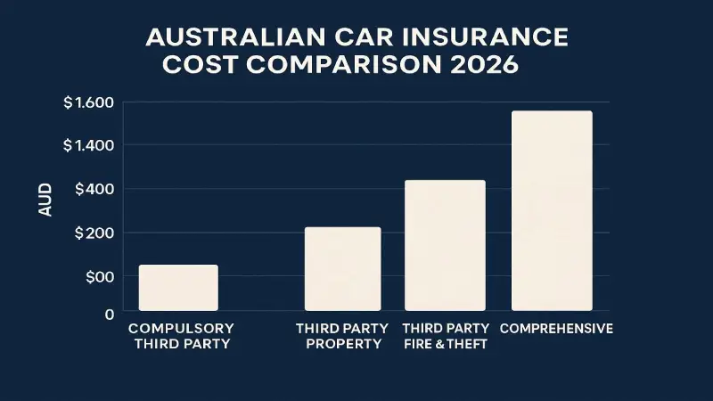 Car insurance costs by state Australia 2026 bar chart professional navy blue